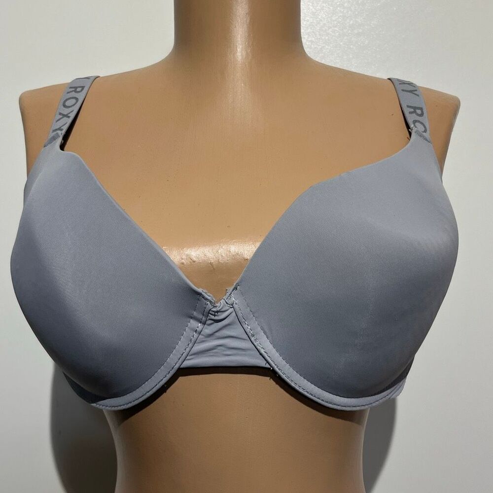 Roxy Womens Gray Logo Straps Padded Full Coverage Underwire T-Shirt Bra Size 36D